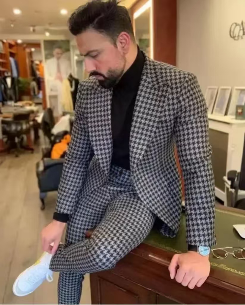 Men'S Vintage Formal Wear - Houndstooth vintage terno masculino pico lapela