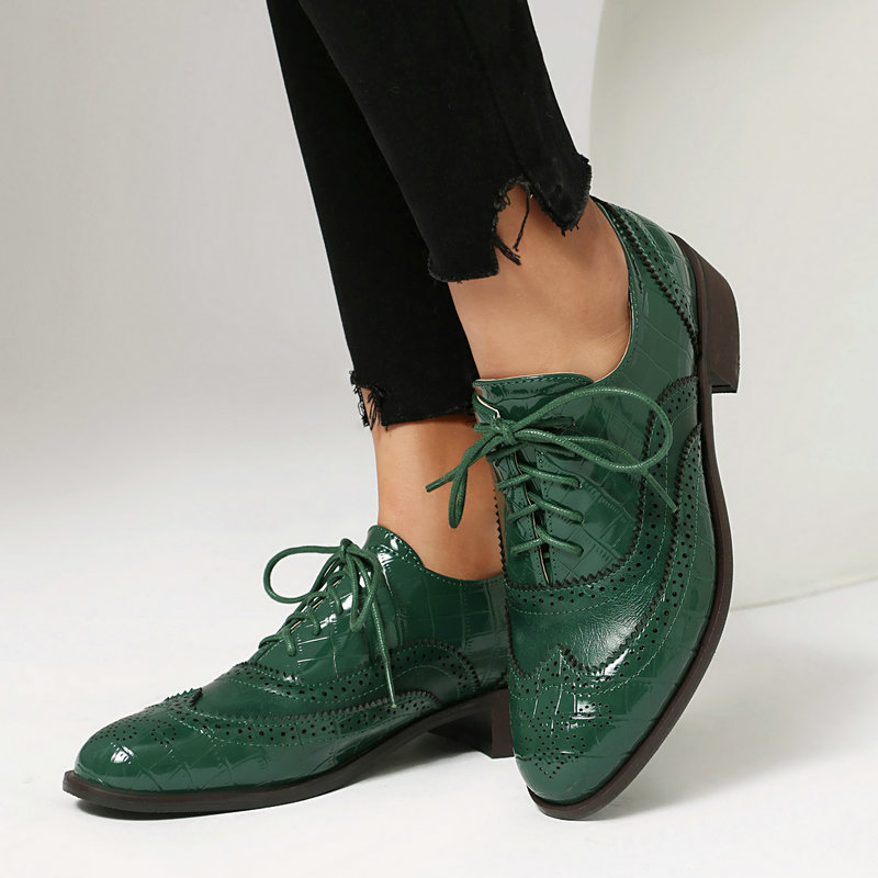 Patent Leather Oxford - Sapatos Oxford Brogue Femininos com Estampa