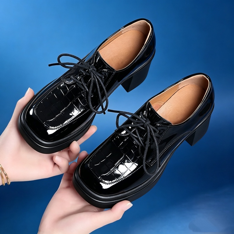 Patent Leather Oxford - Sapatos Oxford Femininos de Couro Brilhante