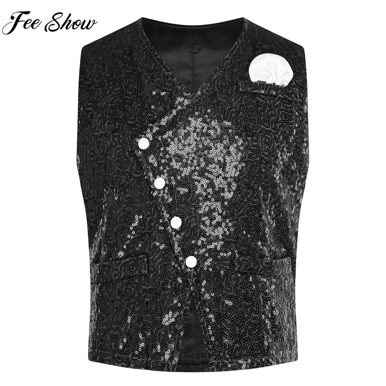 Formal Vest Waistcoat - Crianças meninos brilhante lantejoulas cavalheiro colete