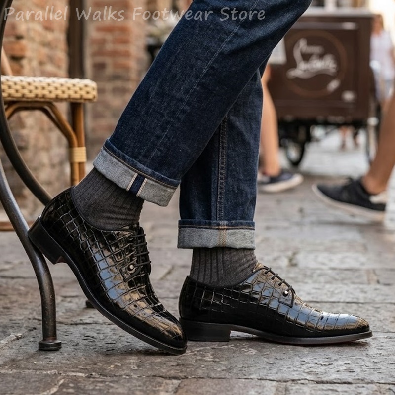 Patent Leather Oxford - Sapatos Oxford de Couro Envernizado Masculinos