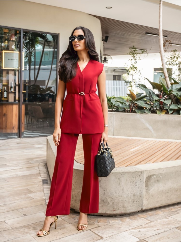 Formal Vest Waistcoat - Senhoras cor sólida conjunto de duas
