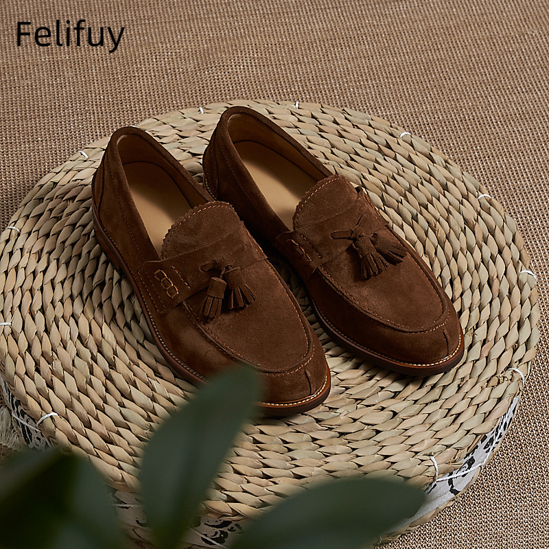 Men'S Formal Wear - Novos Mocassins Masculinos Marrons de Camurça