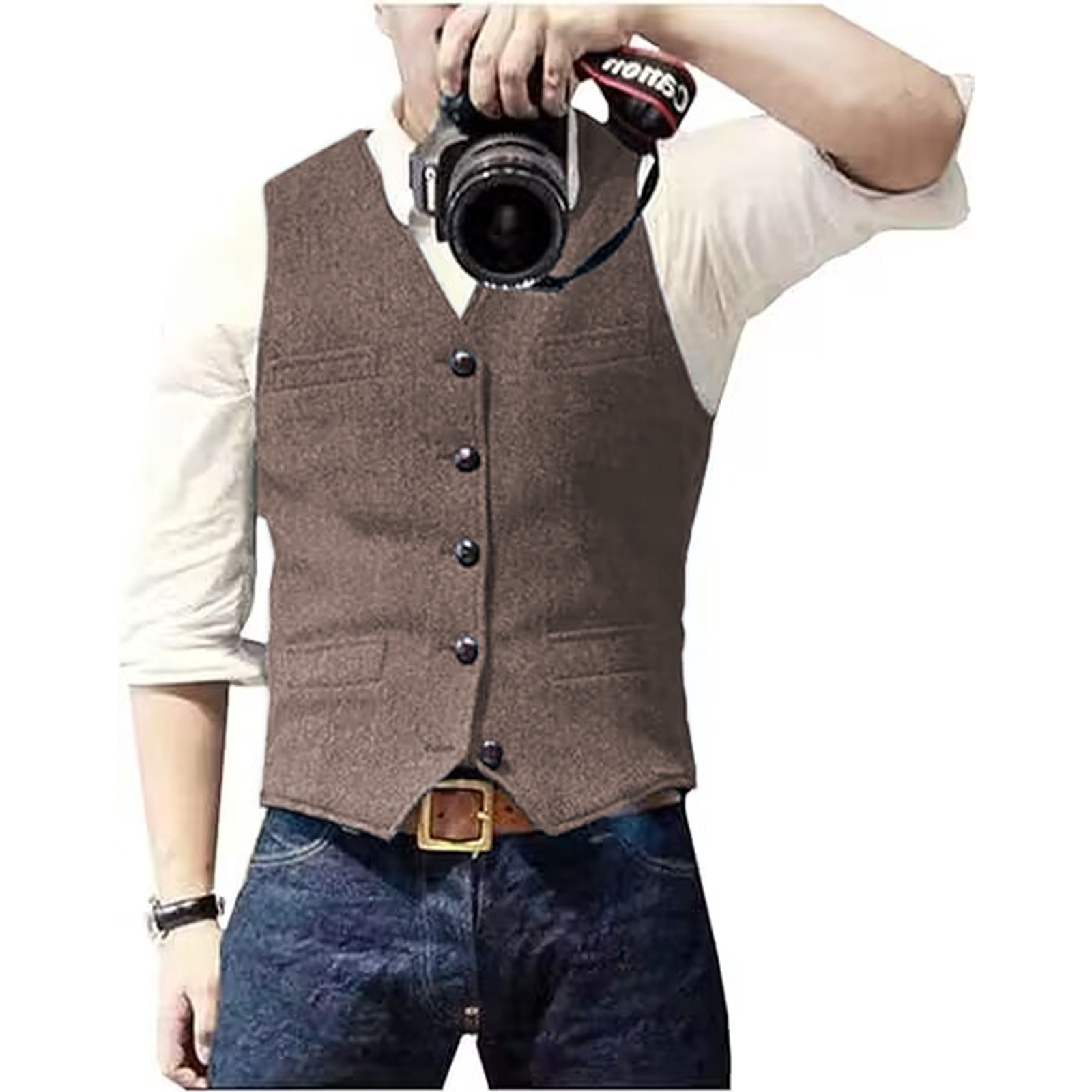 Colete Masculino de Lã Tweed E - Formal Vest Waistcoat avaliação e preço