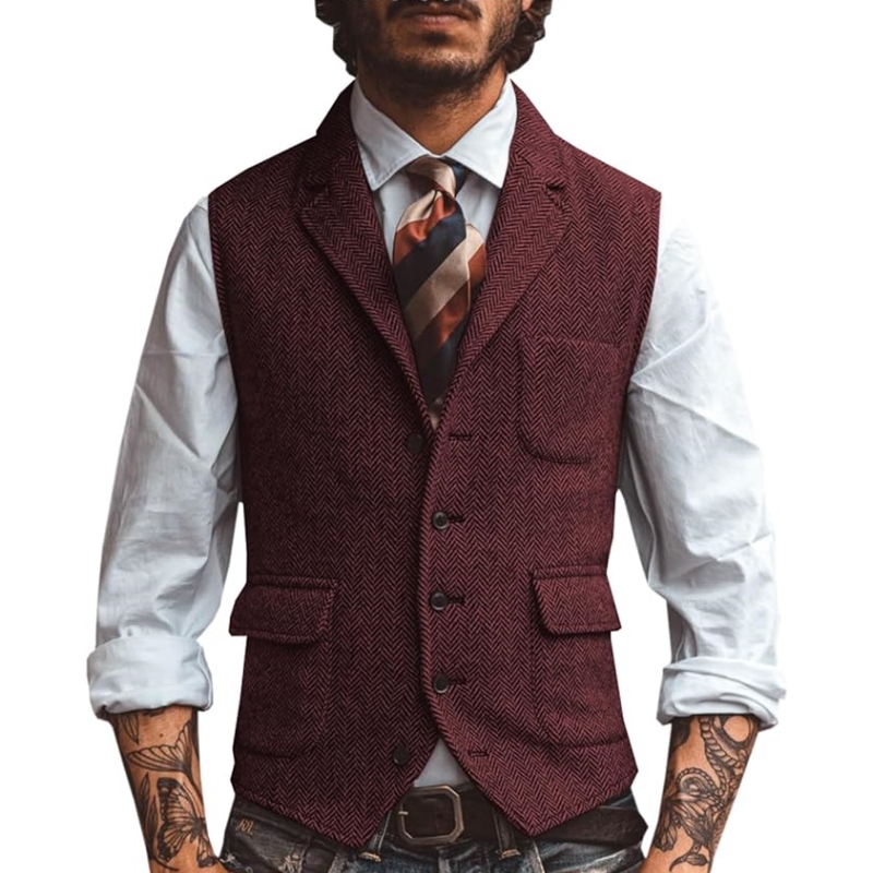 Novo Colete Masculino com Gola - Formal Vest Waistcoat avaliação e preço