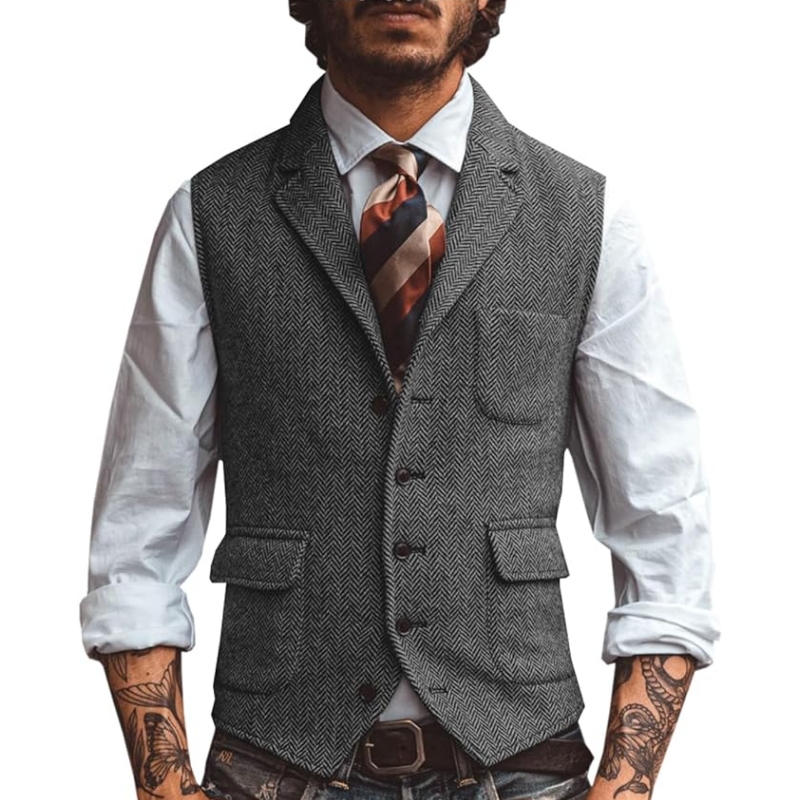 Novo Colete Masculino com Gola - Formal Vest Waistcoat avaliação e preço