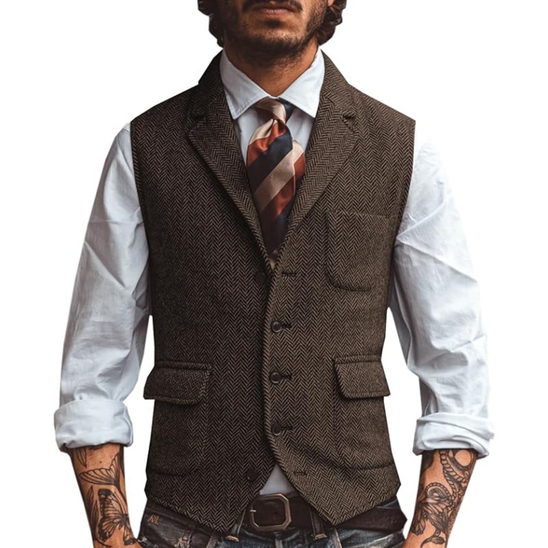 Novo Colete Masculino com Gola - Formal Vest Waistcoat avaliação e preço